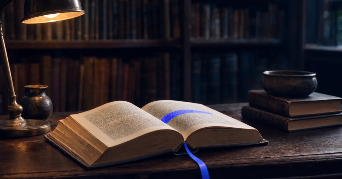 An open reference book with one highlighted passage and a blue bookmark, showing how to get cited by ChatGPT and Perplexity