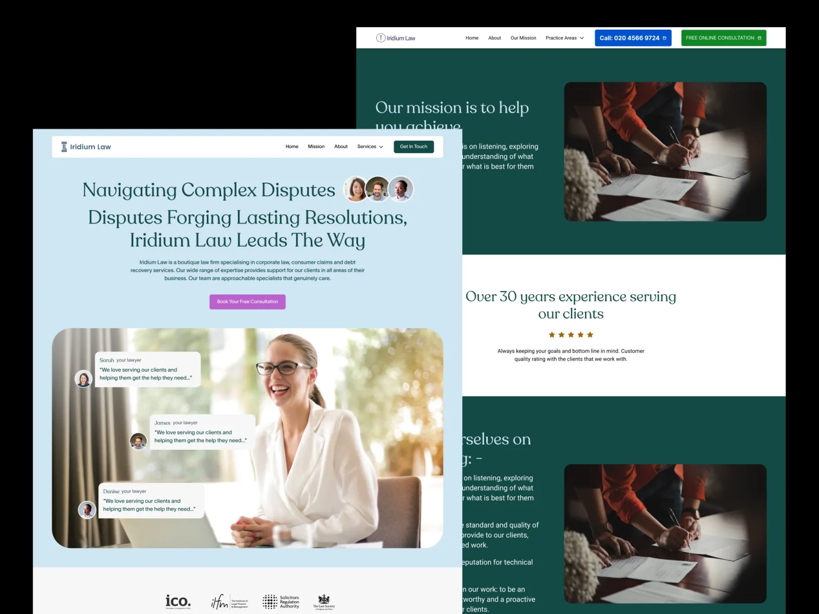 Iridium Law website after its WordPress to Webflow migration by FlowConverts