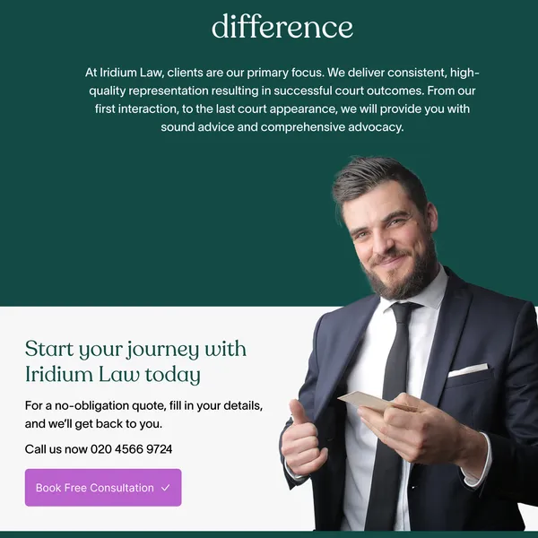 Law firm consultation call to action design: a card with a phone number and a book free consultation button