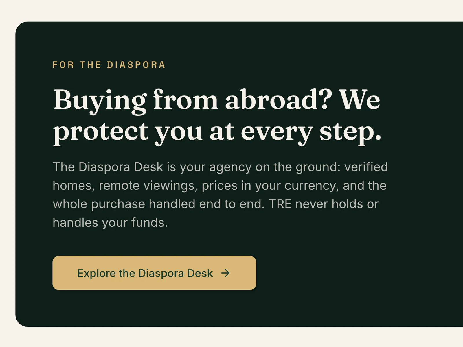Thorpe Real Estate Diaspora Desk section for people buying property in Nigeria from abroad